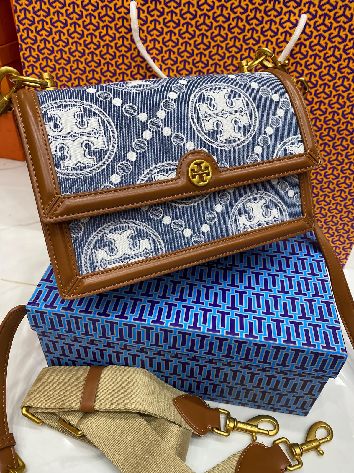 Tory Burch T Monogram Denim Small Shoulder Bag
