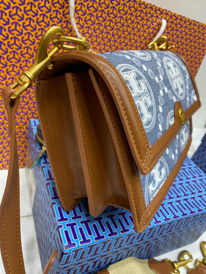 Tory Burch T Monogram Denim Small Shoulder Bag