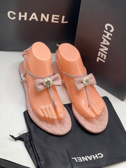 Chanel Lambskin Grosgrain Camellia Thong Sandals