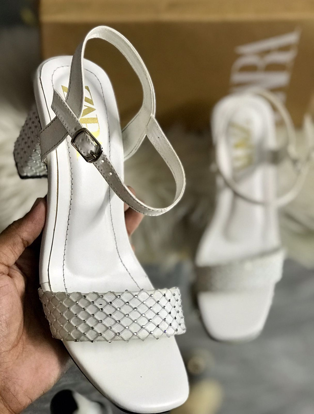 Zara Rhinestone Embellished Block Heels