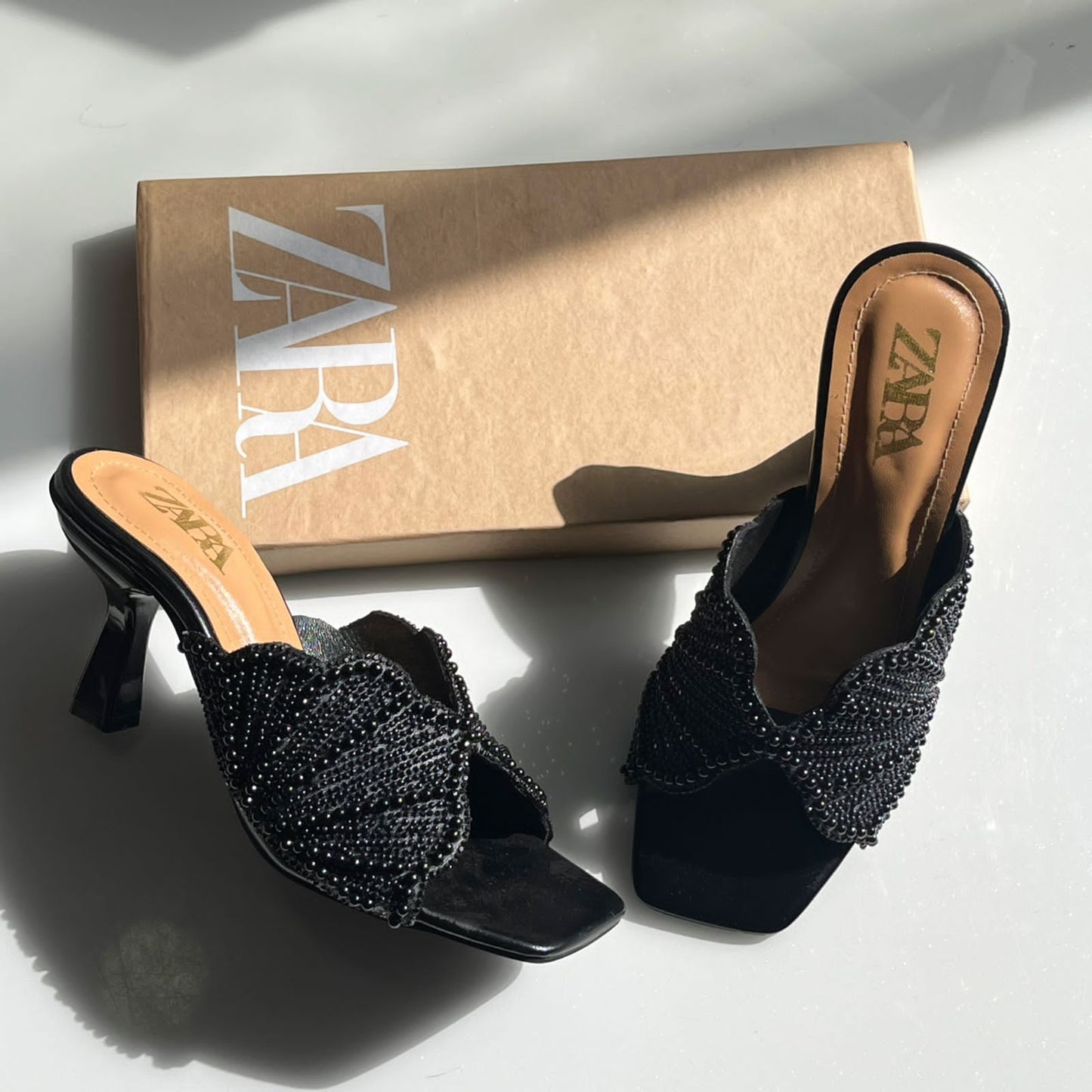 Zara Faux Pearl Backless Sandals