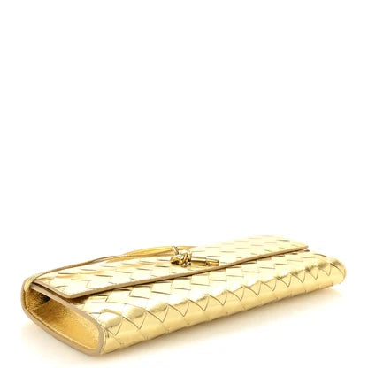 Bottega Veneta Andiamo Gold Long Clutch With Box