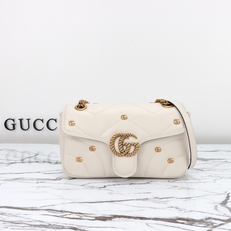 Gucci GG Marmont Mini Logo Studded Crossbody Bag With Box