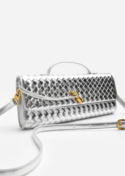 Bottega Veneta Andiamo Silver Long Clutch With Box