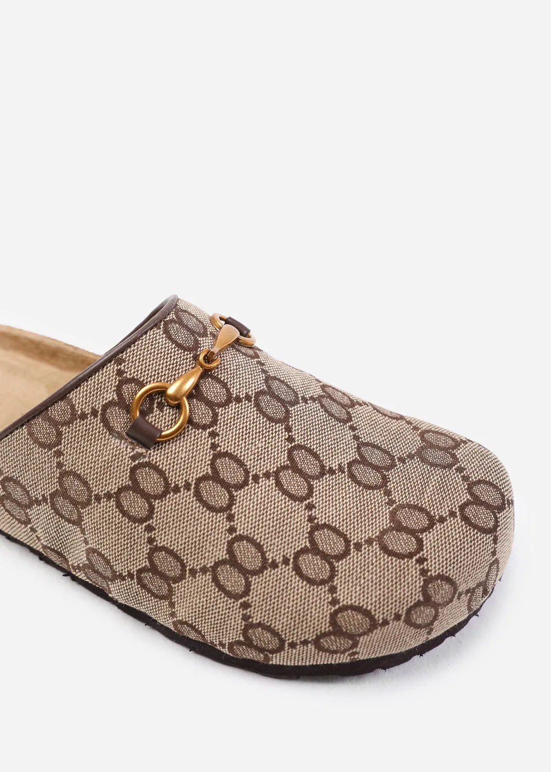 GUCCI GG Monogram Horsebit Flat Mules Brown