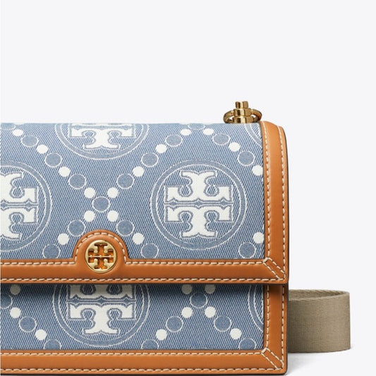 Tory Burch T Monogram Denim Small Shoulder Bag
