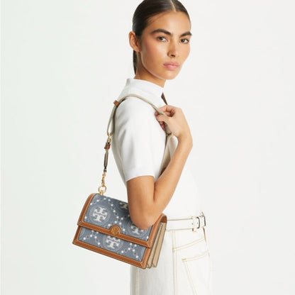 Tory Burch T Monogram Denim Small Shoulder Bag