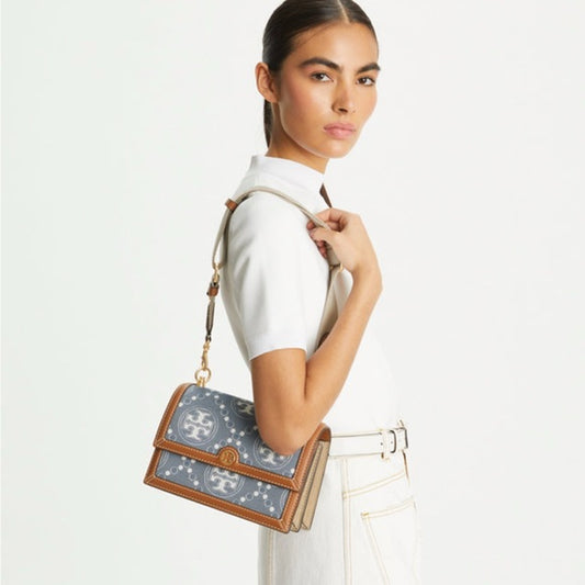 Tory Burch T Monogram Denim Small Shoulder Bag