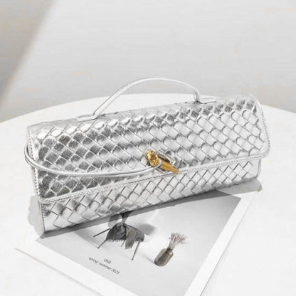 Bottega Veneta Andiamo Silver Long Clutch With Box